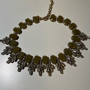 J. Crew Olive Green and Crystal
Statement Necklace - EUC